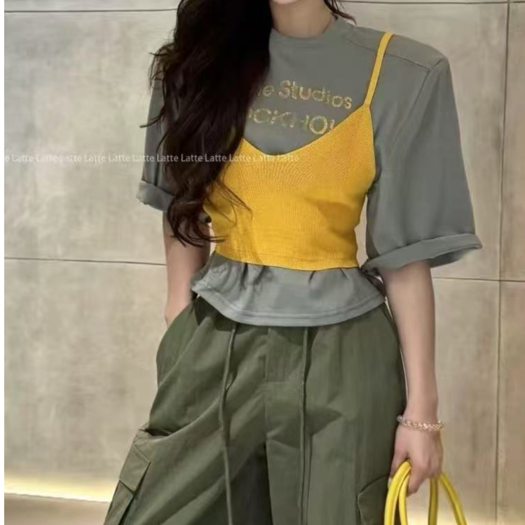 大娜小众~韩货设计款撞色时尚套装