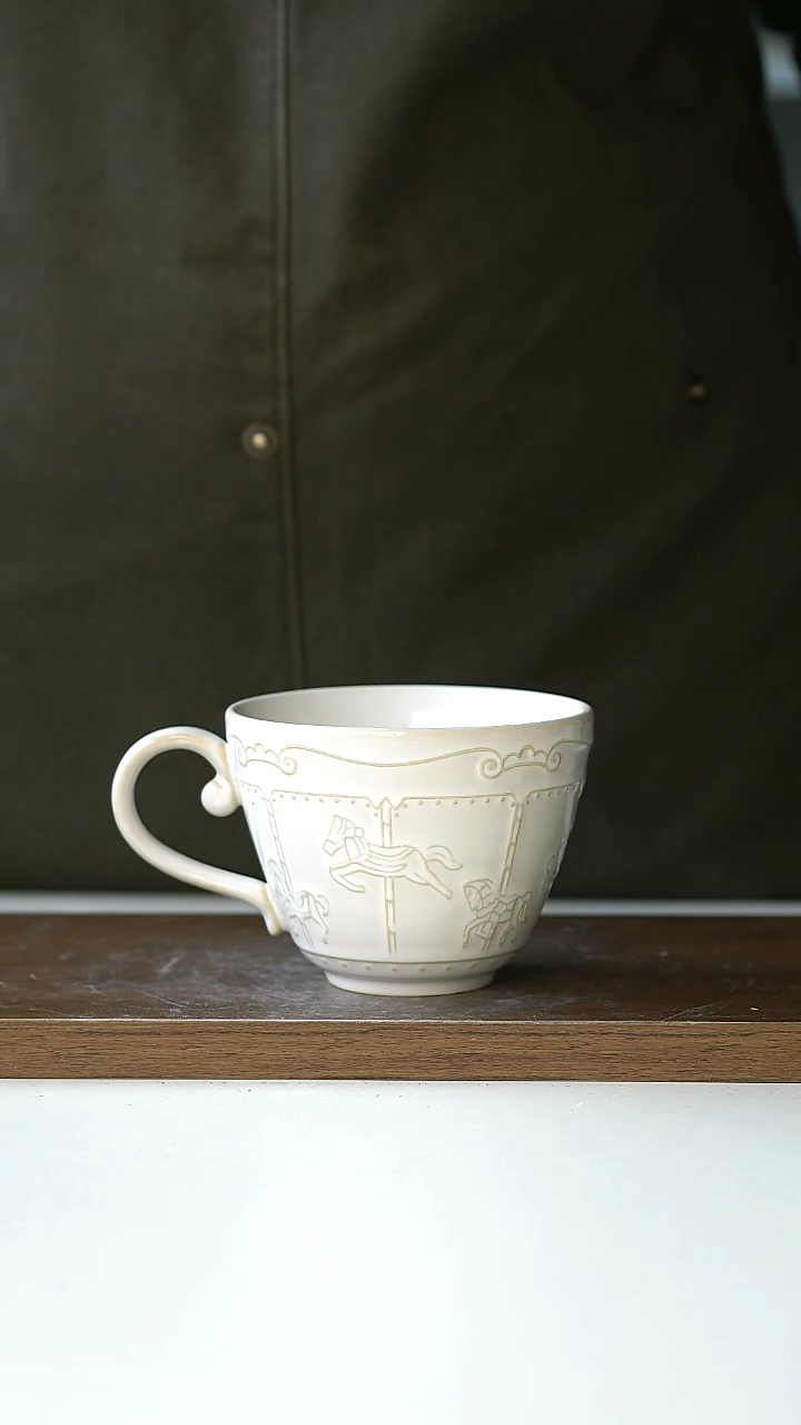 【闪购商品】陶瓷瑕木马浮雕咖啡杯200ml@4-2@