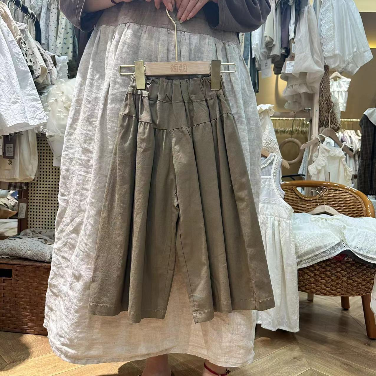 〖姐姐家〗2025夏款儿童麻质高腰大裤脚阔腿裤sy3130