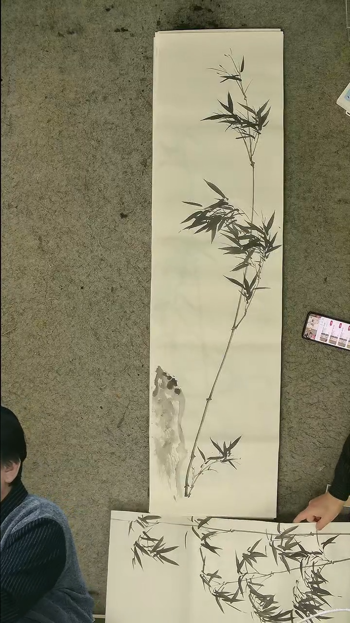 国画四尺对开  墨竹条屏 34*138cm