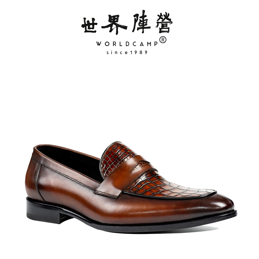 世界阵营|进口南非尼罗鳄鱼皮皮鞋男士乐福鞋全定制手工真皮皮鞋
