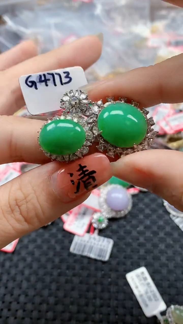 银S925镶嵌戒指翡翠天然A货缅甸翡翠