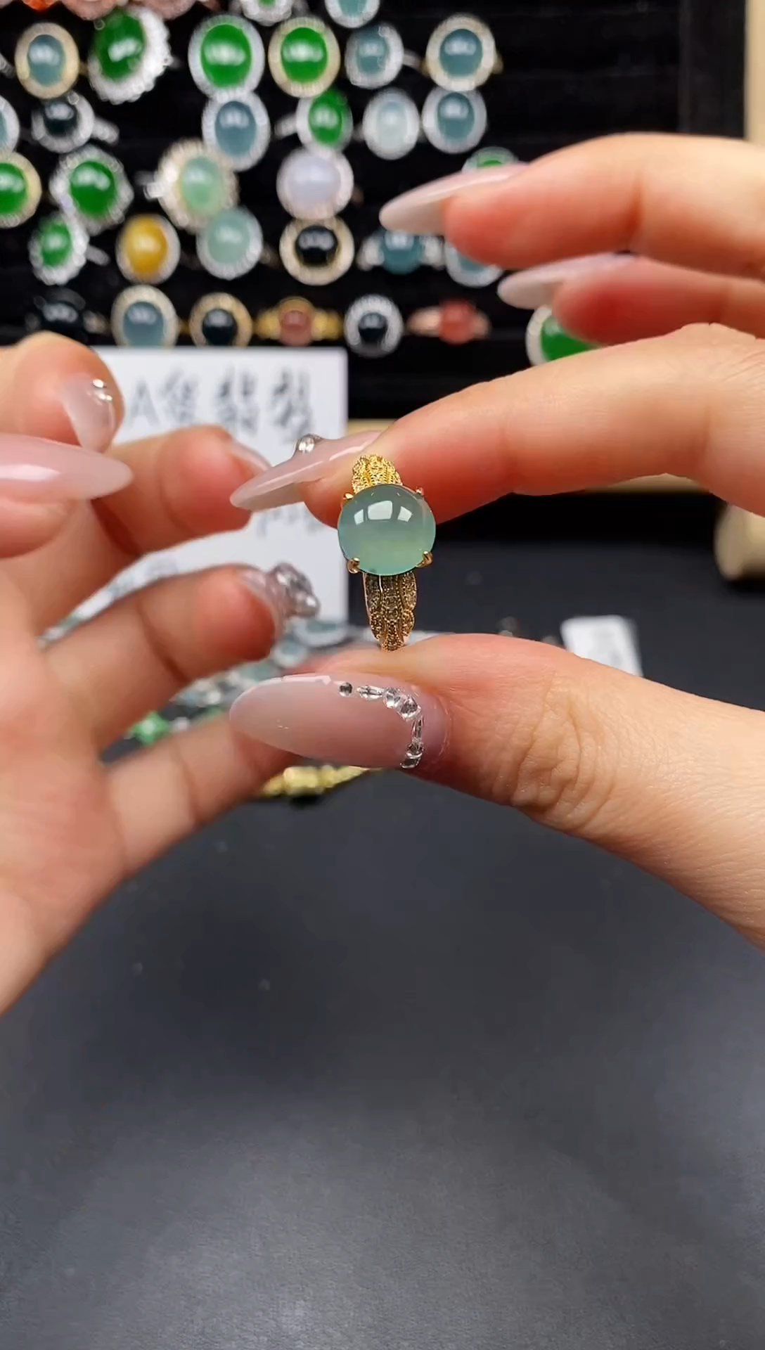 银S925镶嵌戒指翡翠7837