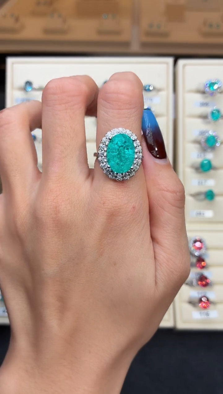 20ct碧玺（处理）无品牌 925银 轻奢感冰裂霓虹电光蓝系列