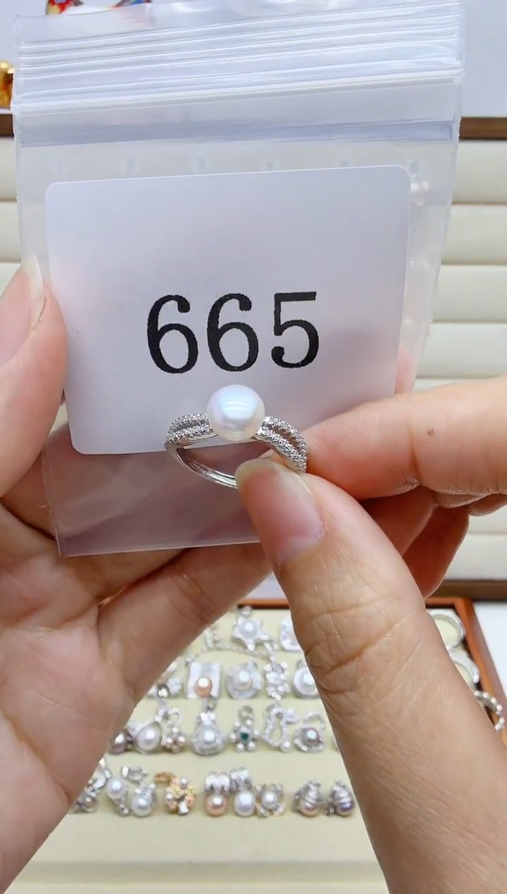 银S925镶嵌戒指淡水珍珠芙**开665
