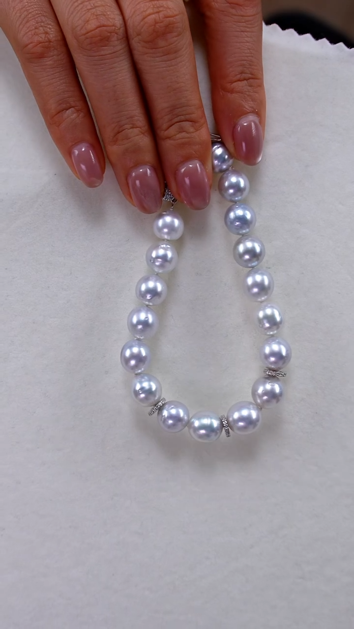 银S925镶嵌手链海水珍珠蓝血澳白8-10mm