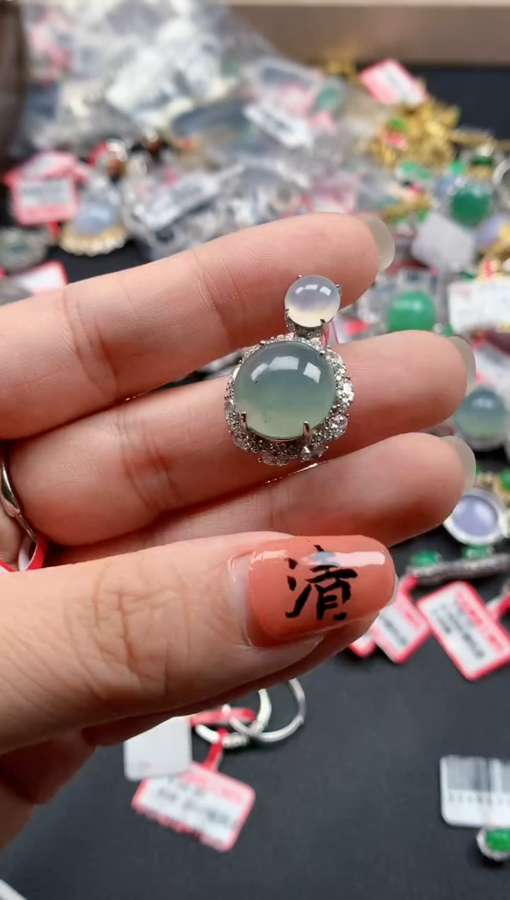 银S925镶嵌戒指翡翠天然A货缅甸翡翠