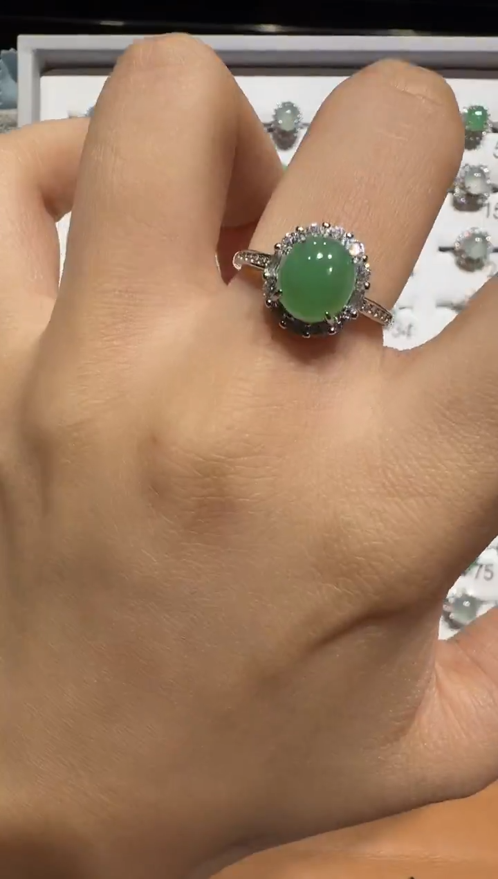 银S925镶嵌戒指翡翠925银镶翡翠戒指镶嵌236