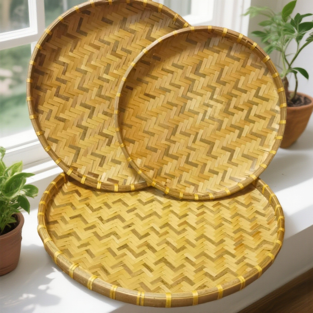 （烟熏绿条35+40+45公分）3件套纯手工烟熏竹编簸箕高品质