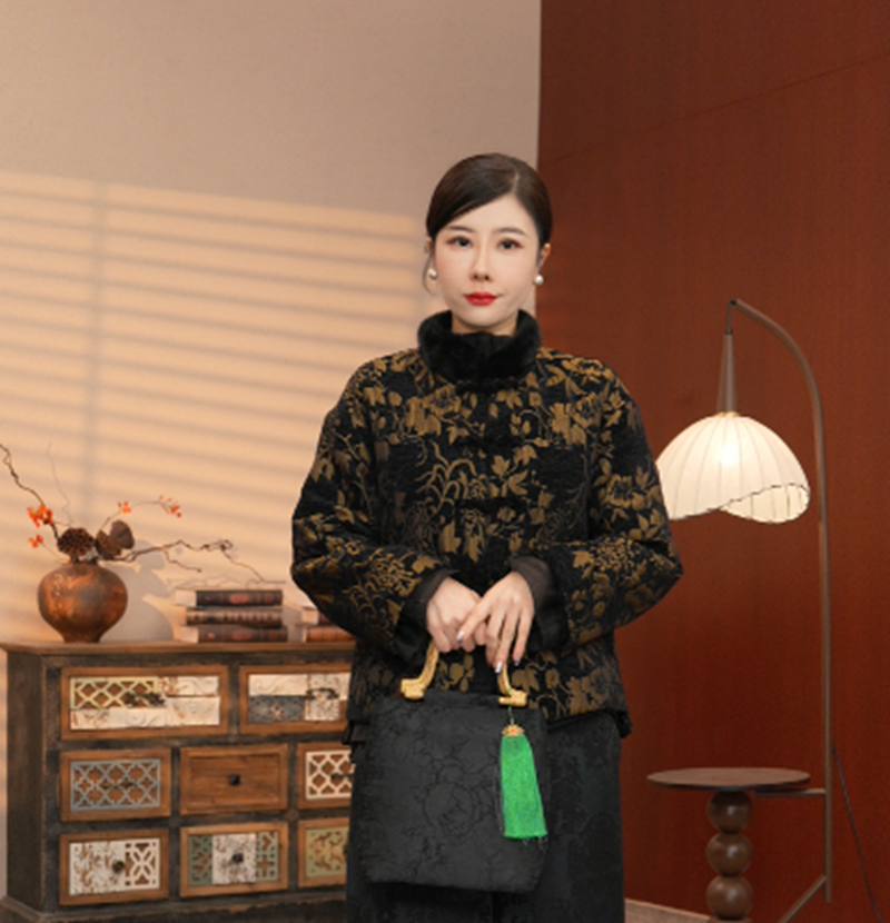 2588-【金蕊墨纹】新中式国风雪尼尔外套女冬款时尚棉服