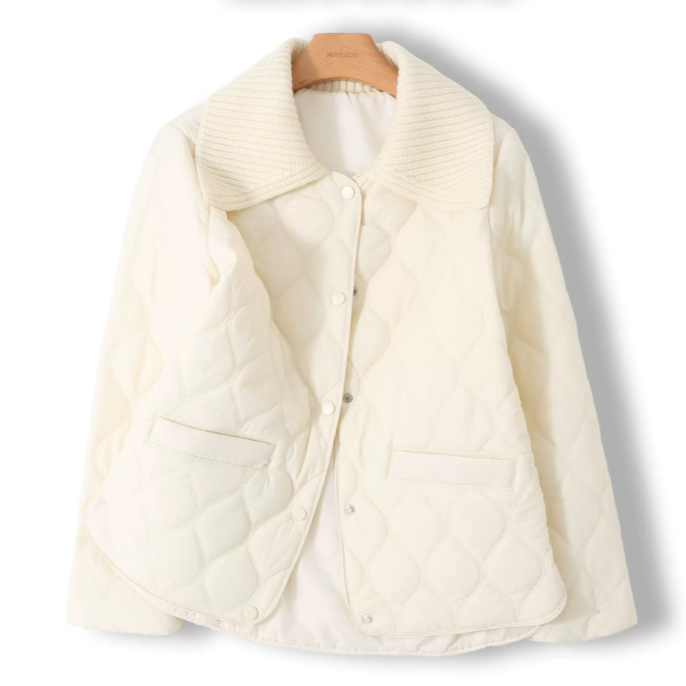 【运费补贴】荷叶领针织英伦风轻薄夹棉外套纯色显瘦棉服棉袄