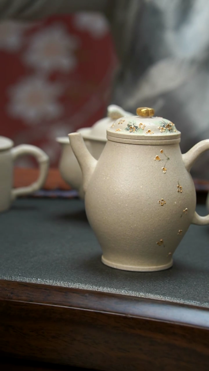 【闪购商品】紫砂茶壶柴烧白泥桂花描金壶