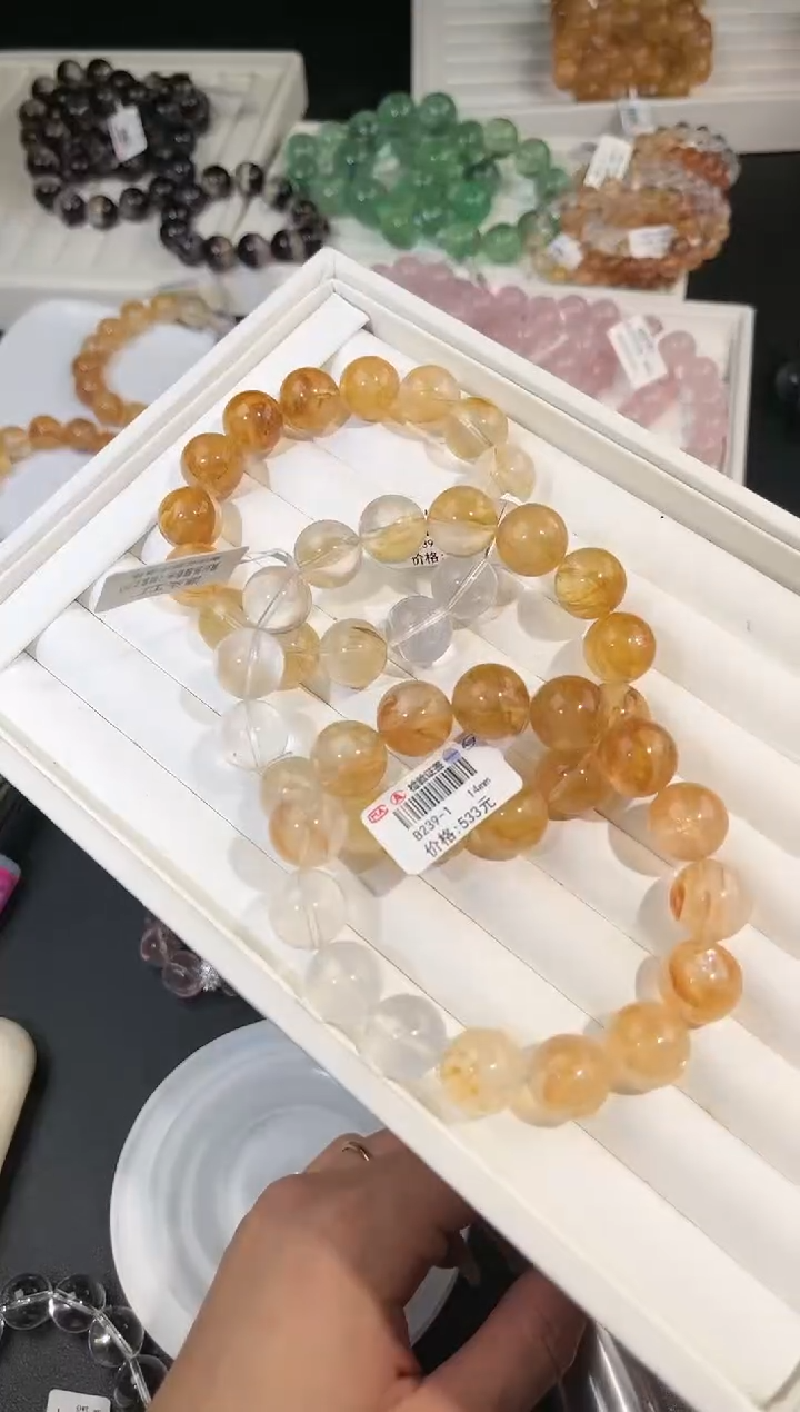 水晶手链未镶嵌多样性发一黄白胶花14mm