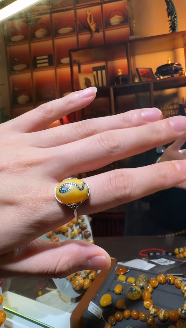 蜜蜡颈饰银S925镶嵌5486天然蜜蜡珠宝奇石