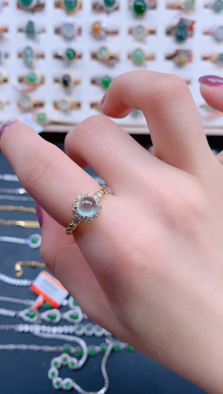 翡翠戒指银S925镶嵌天然翡翠