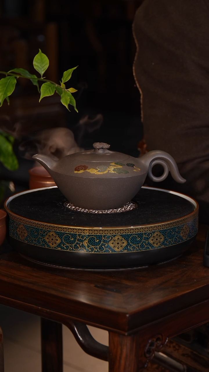 【闪购商品】紫砂茶壶吉祥如意    天青泥  金银错工艺