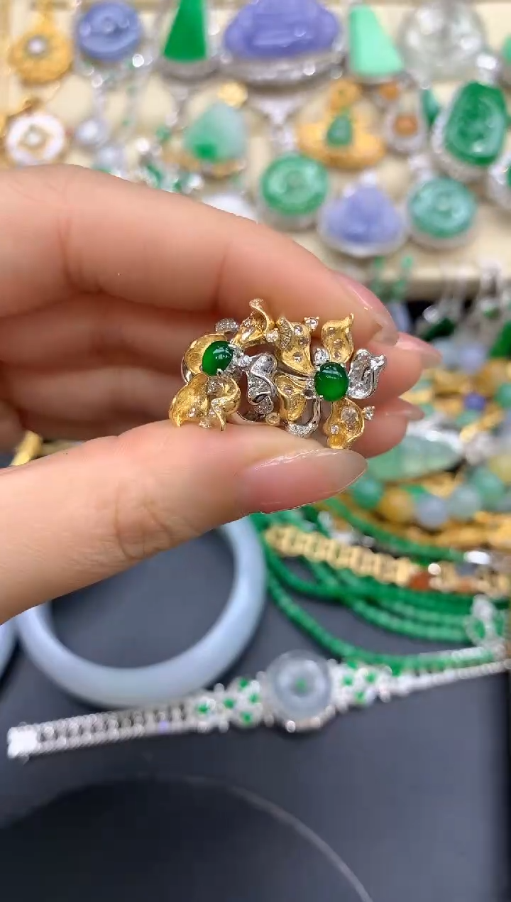 【闪购商品】翡翠耳饰18K金镶嵌453-中国好珍宝