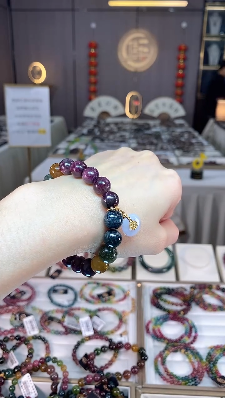 未镶嵌老矿碧玺色标彩虹单圈手串10mm+碧玺dan多样性发货一条