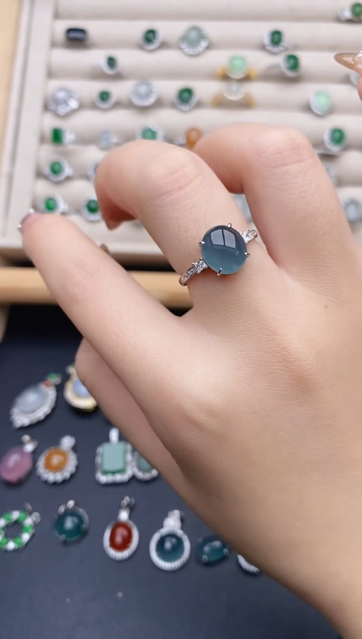 银S925镶嵌戒指翡翠0