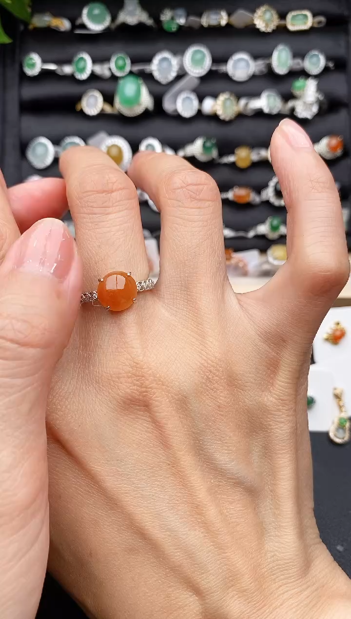 【闪购商品】翡翠戒指银S925镶嵌缅甸天然A货翡翠444   2-7