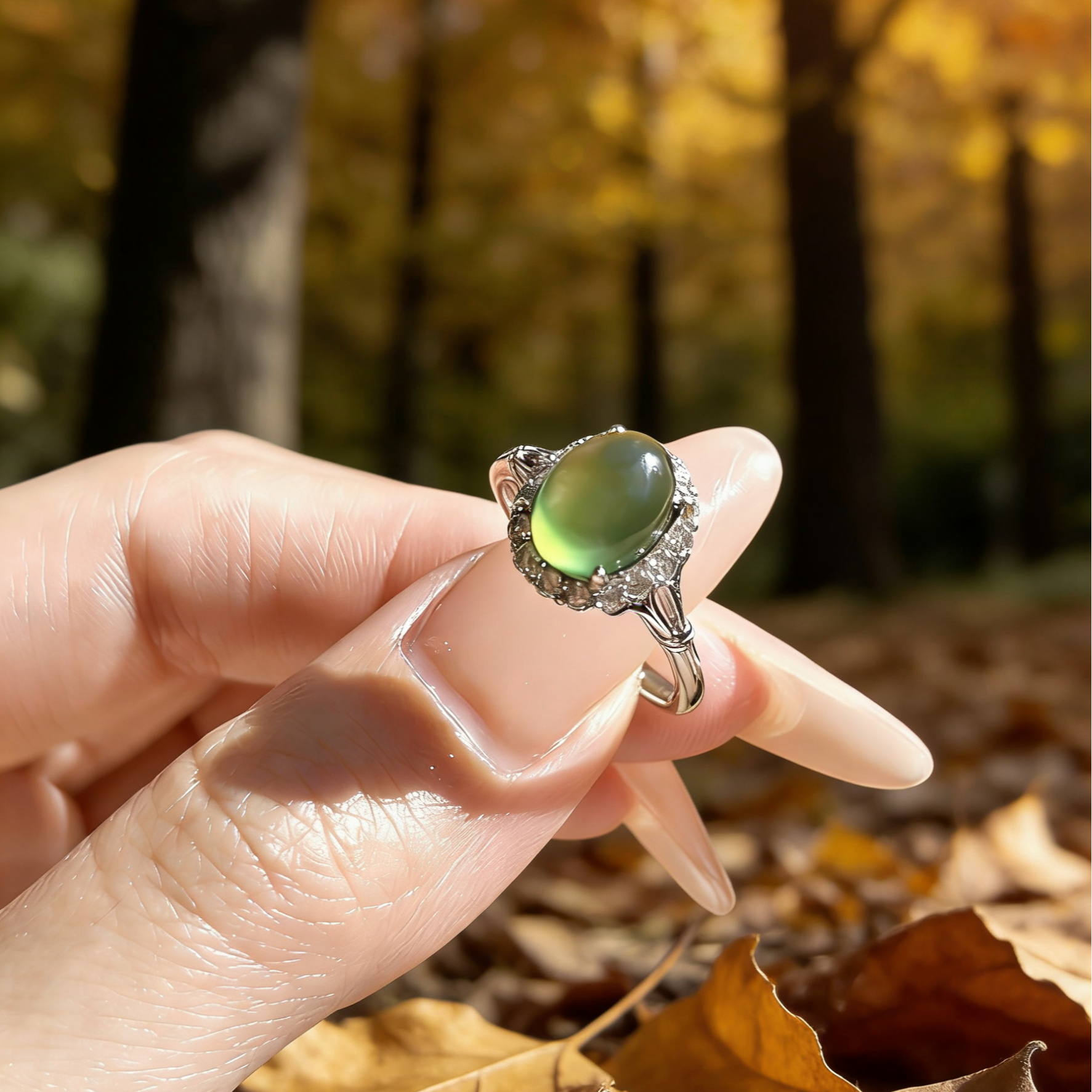 天然岫玉简单款镶嵌S925银拖活口可调节吧