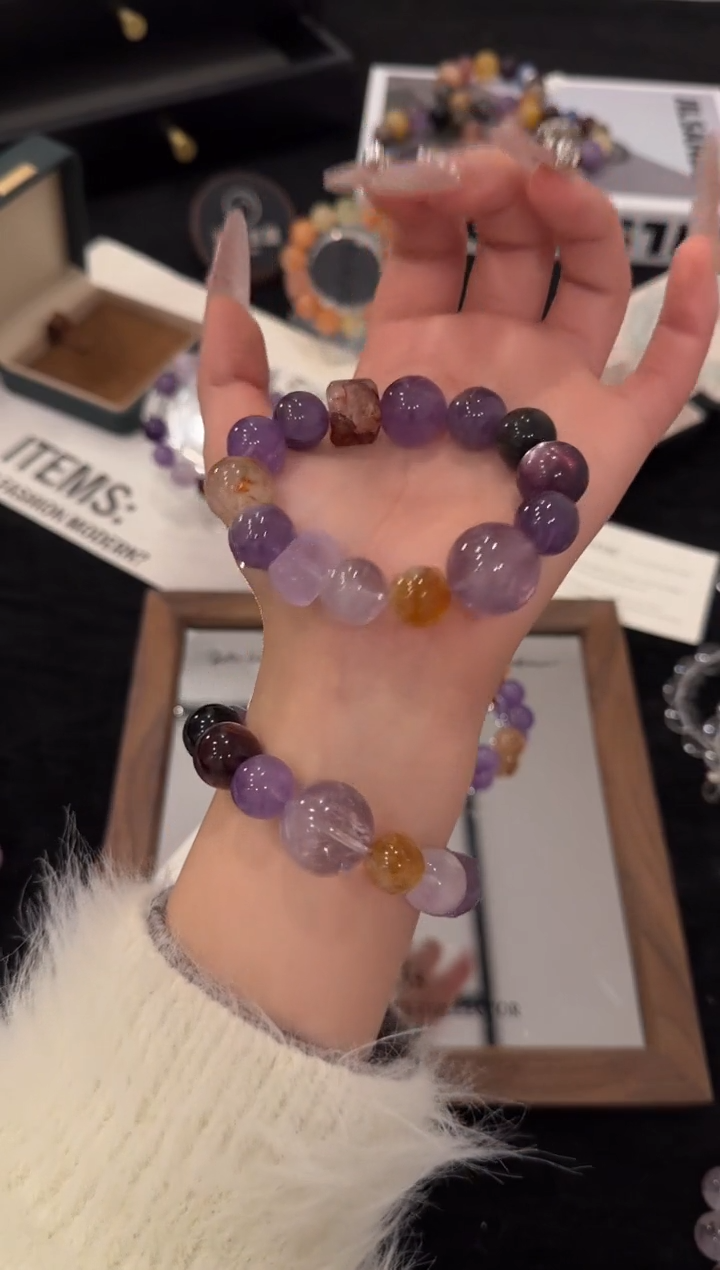 未镶嵌手链水晶紫水晶多宝x3466