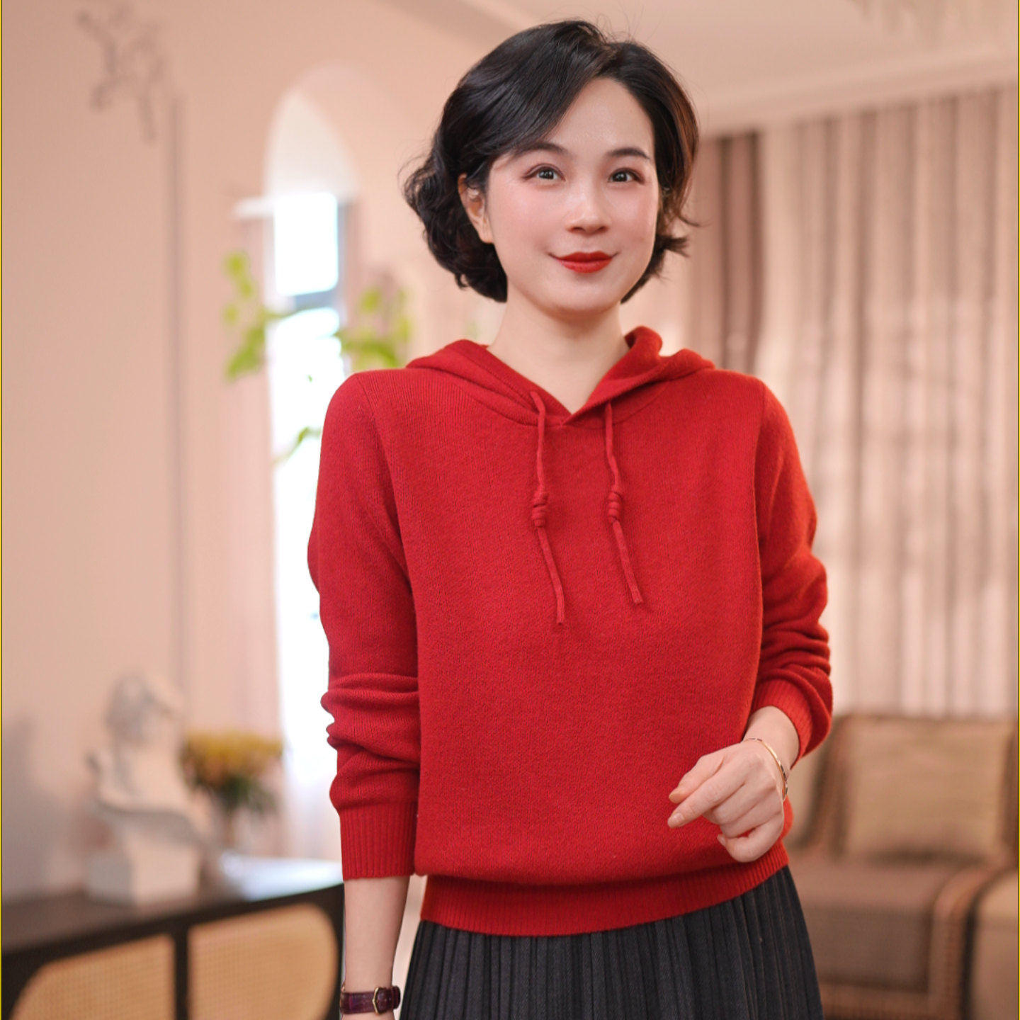 LVMU/吕木秋冬新款长袖连帽针织套头帽衫#25458