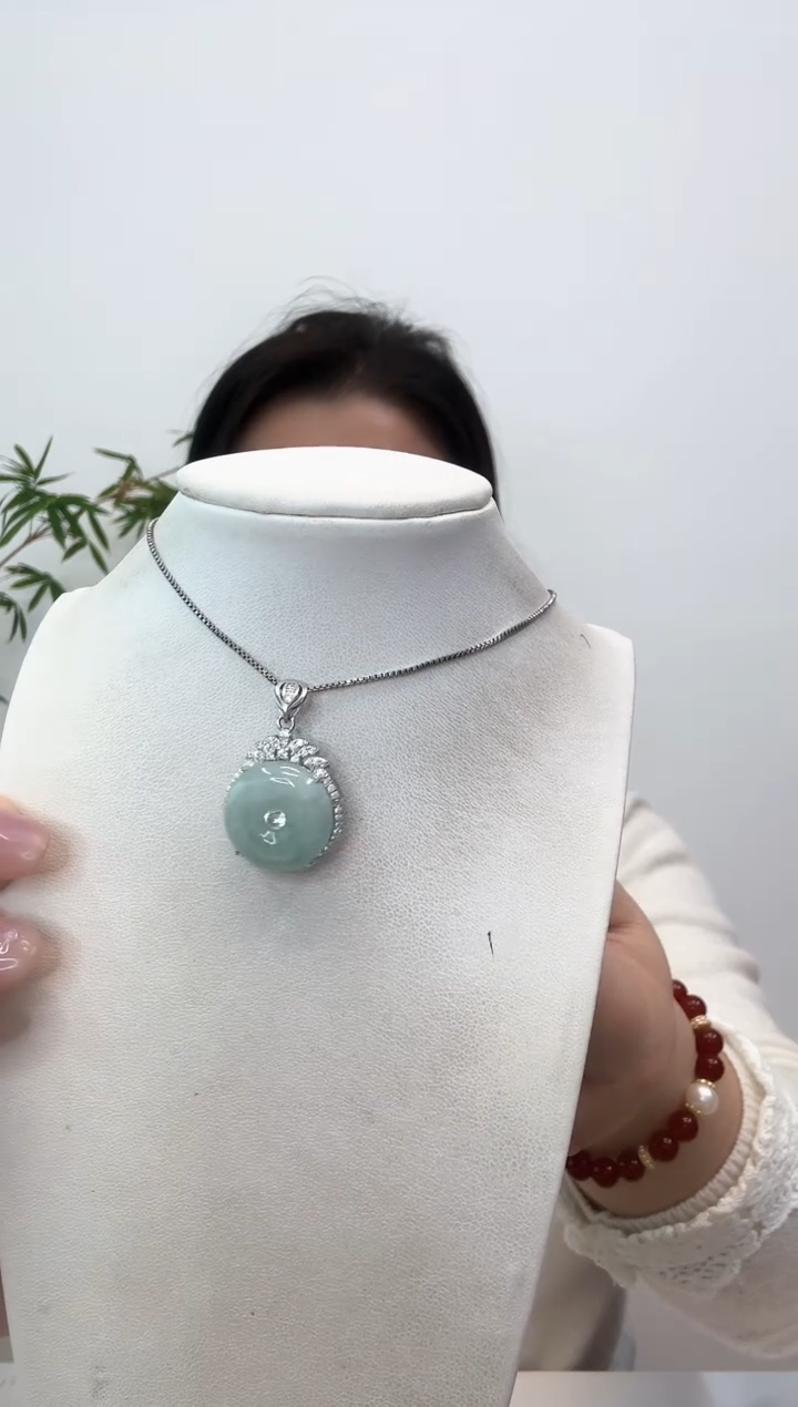 【闪购商品】翡翠颈饰银S925镶嵌小平安扣赠合金链