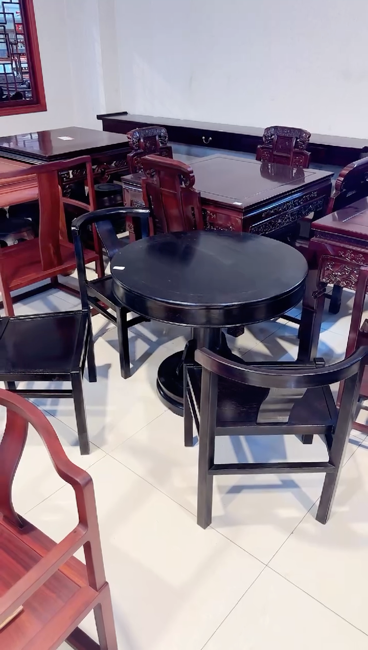 花梨木类家具非洲紫檀圆桌一桌四椅五件套