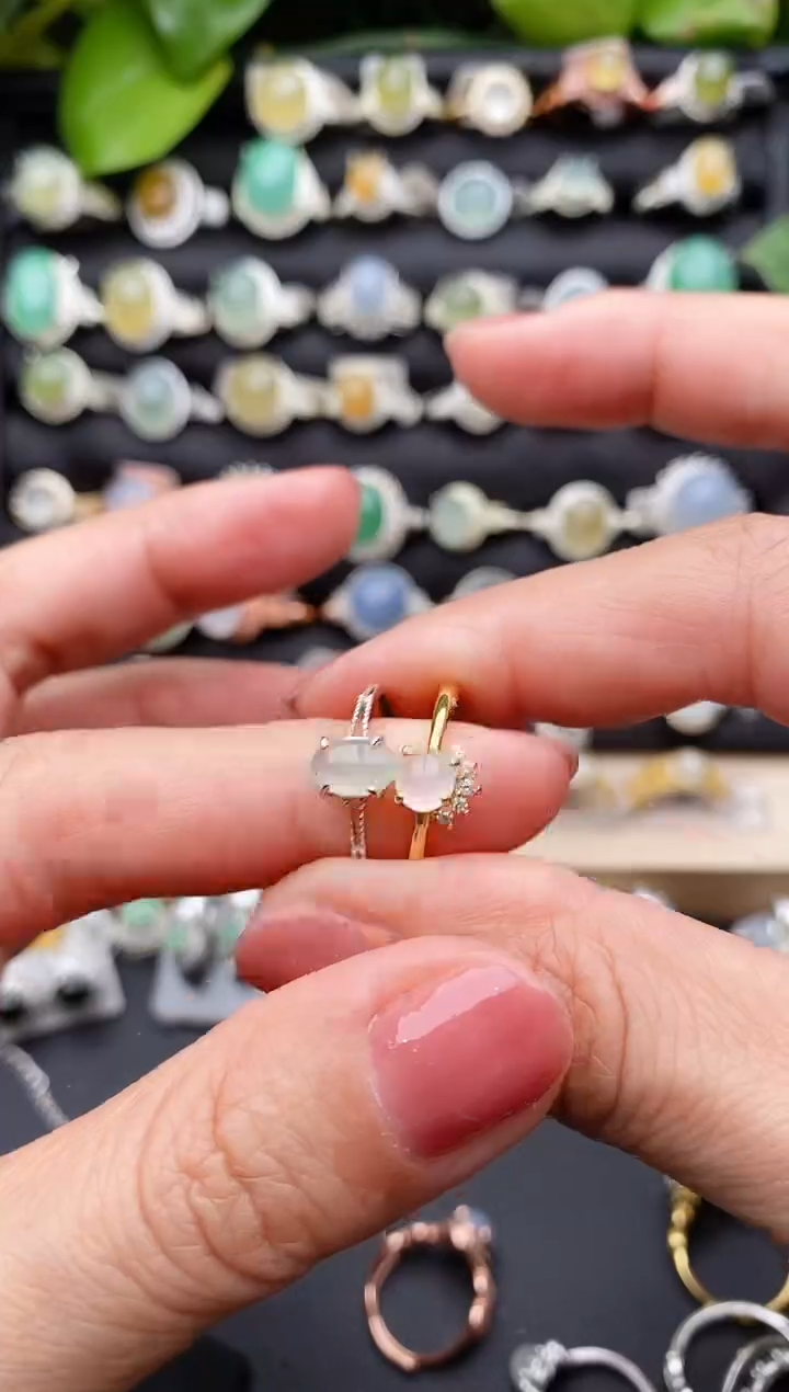 【闪购商品】翡翠戒指银S925镶嵌缅甸天然A货翡翠44  9-9