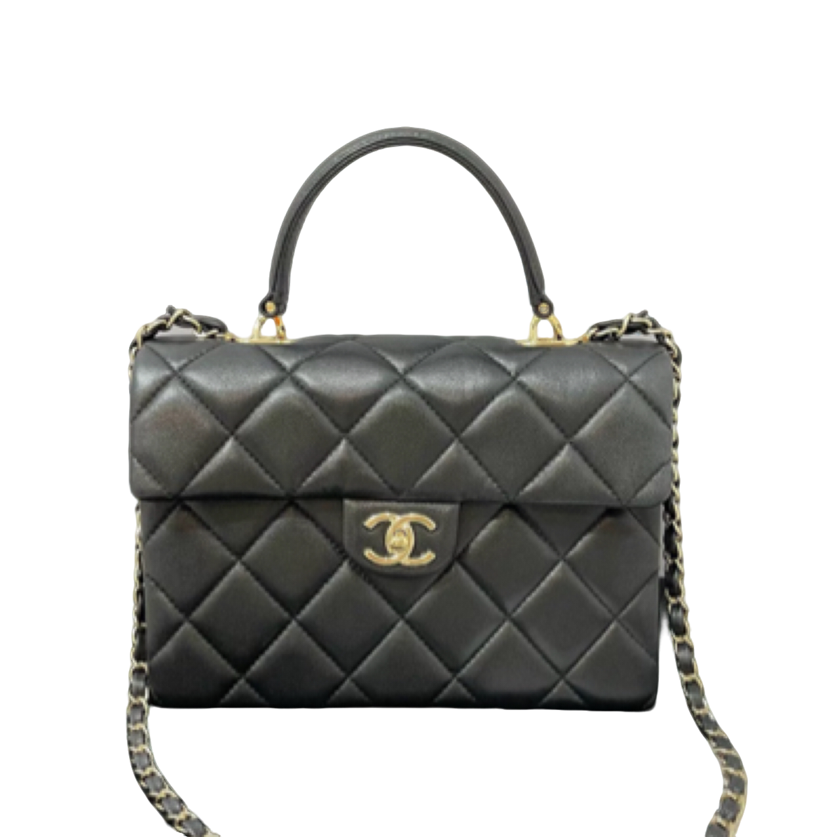 99新 Chanel/香奈儿 24P金扣菱格斜挎手提包医生包芯片款 
