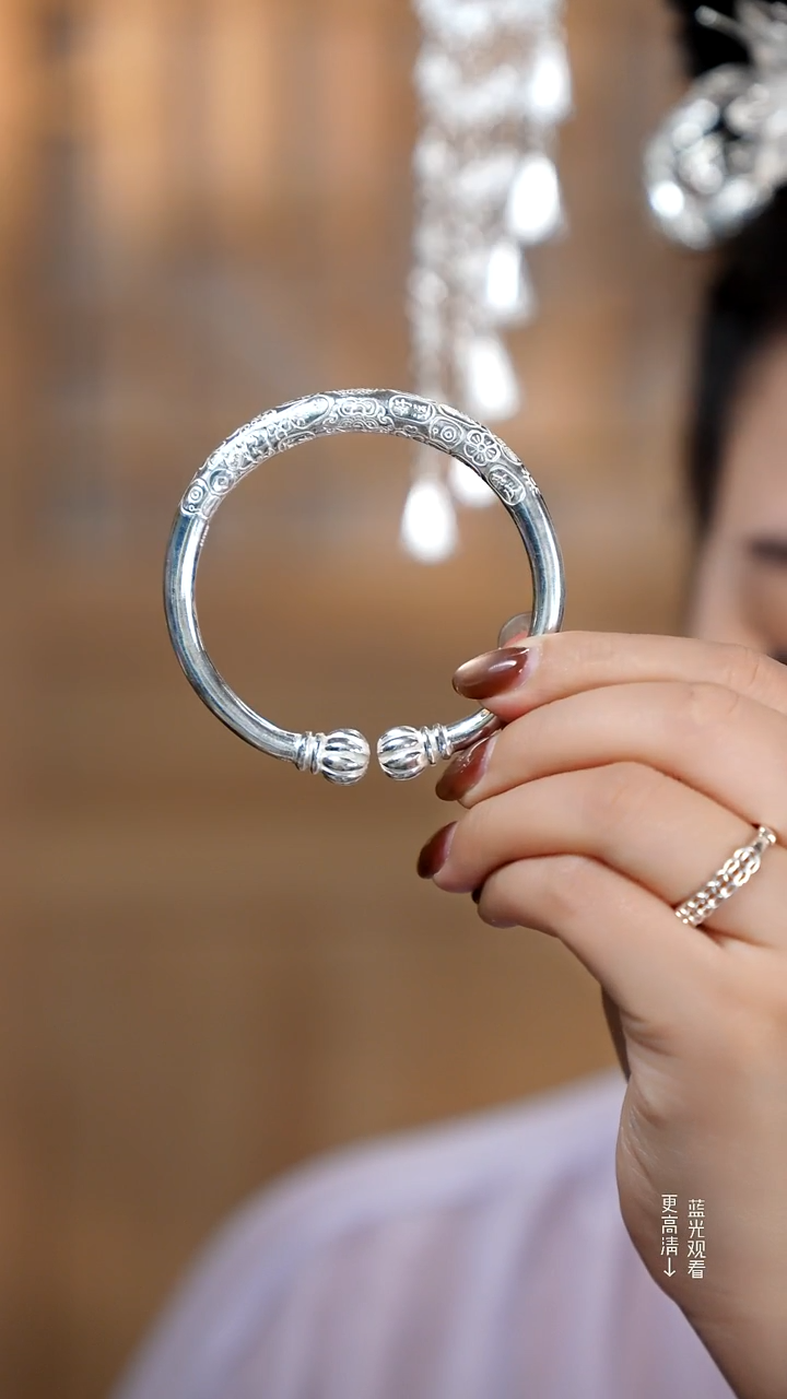 珐琅足银999南瓜吉言手镯61克