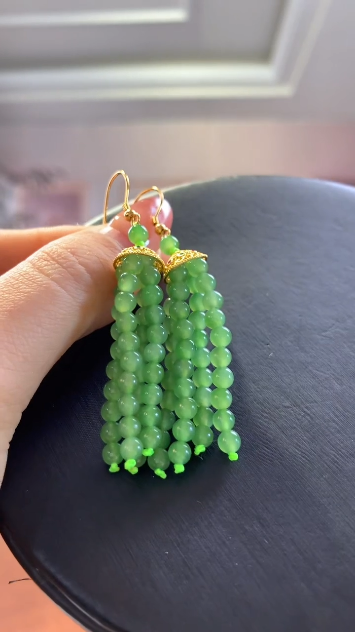 【闪购商品】和田玉耳坠银S925镶嵌碧玉流苏耳坠