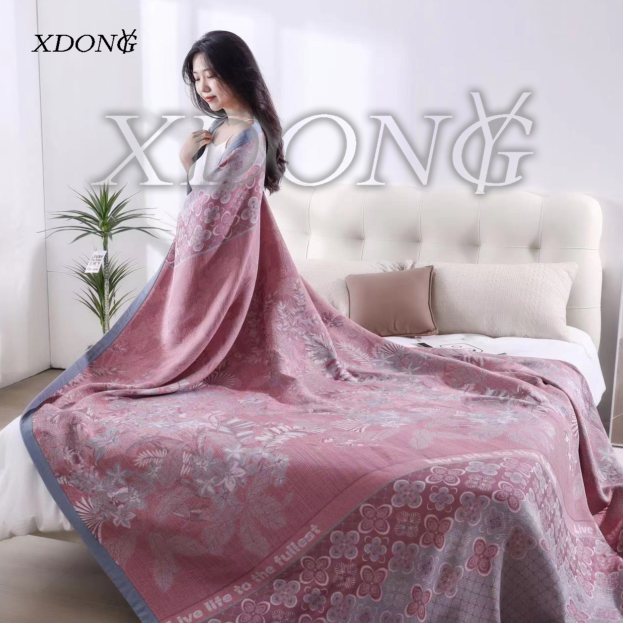 XDONGY（冬云家纺）230*250法国皇室私人定制流沙金浮华S粉色床盖