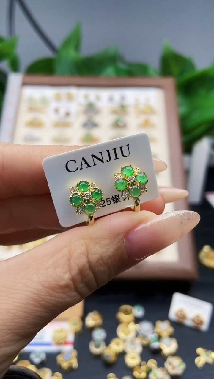 银S925镶嵌翡翠耳饰12