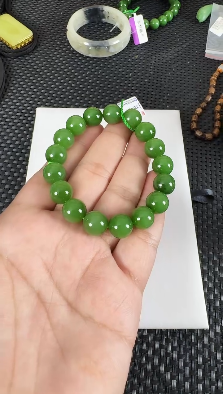【闪购商品】和田玉（碧玉）手串未镶嵌约12MM辣阳绿