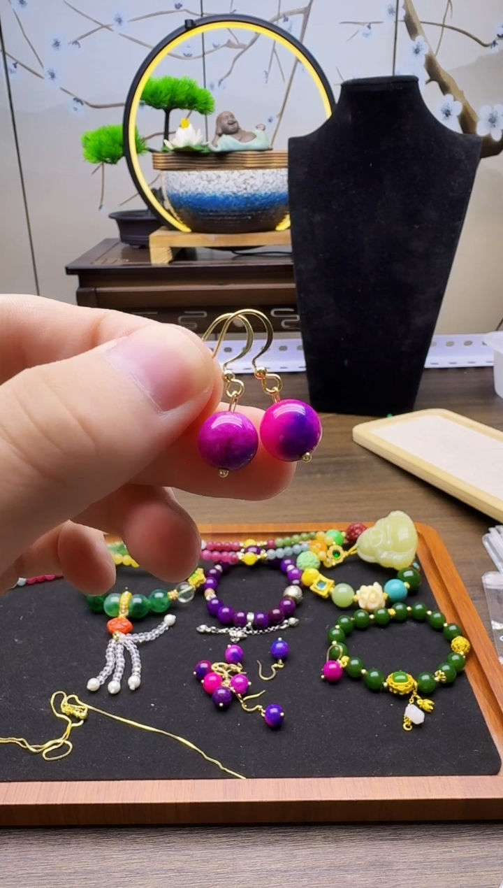 苏纪石（舒俱来）14K金镶嵌耳钉E04