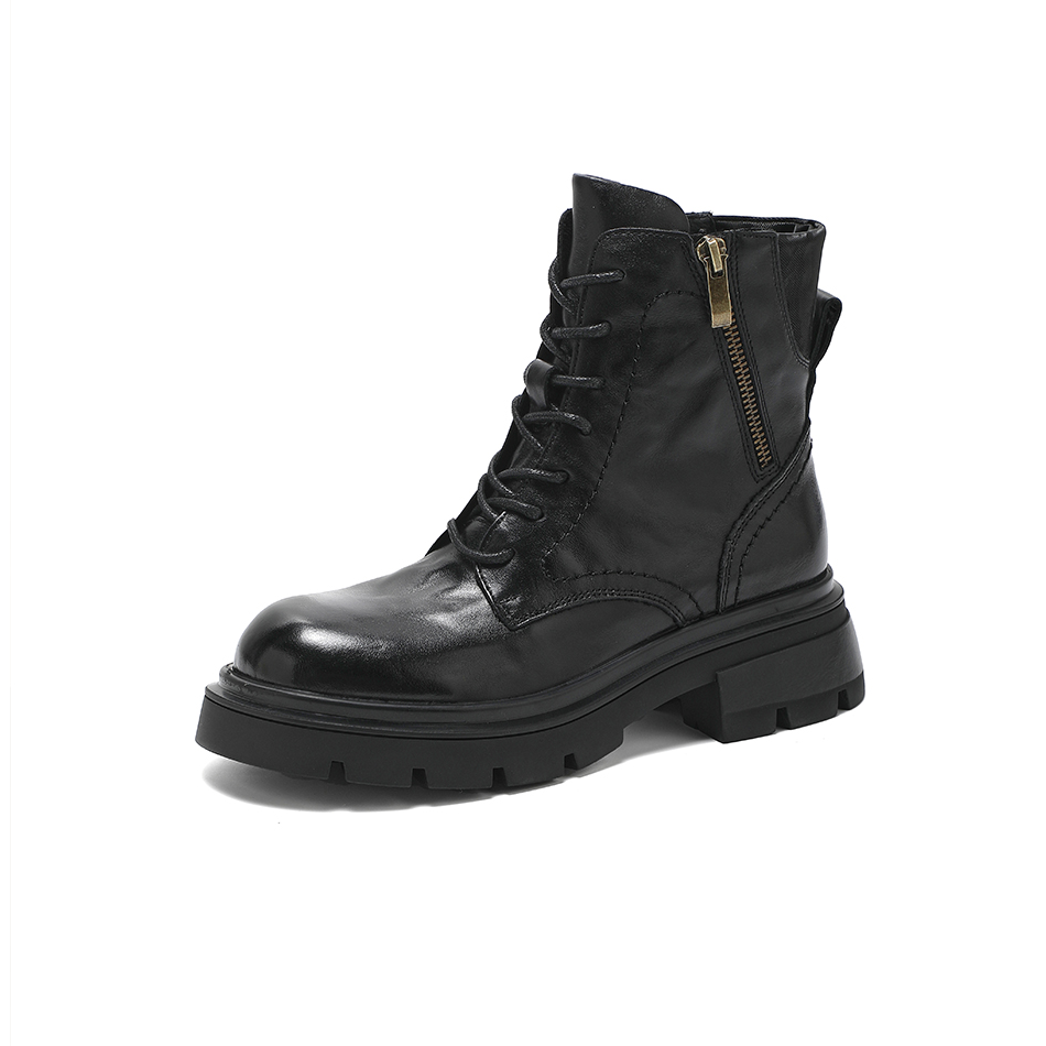 St&Sat/星期六头层牛皮复古港风中筒保暖胶粘秋冬厚款马丁靴短靴