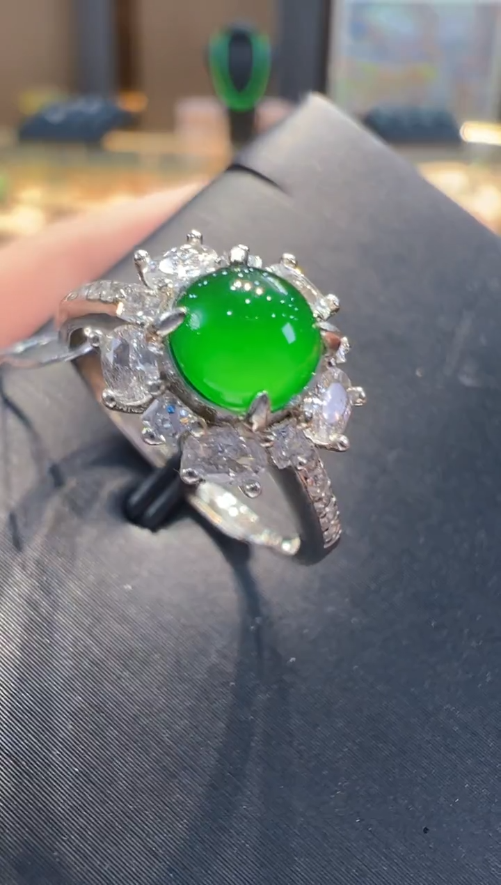 翡翠戒指银S925镶嵌多样性发其一