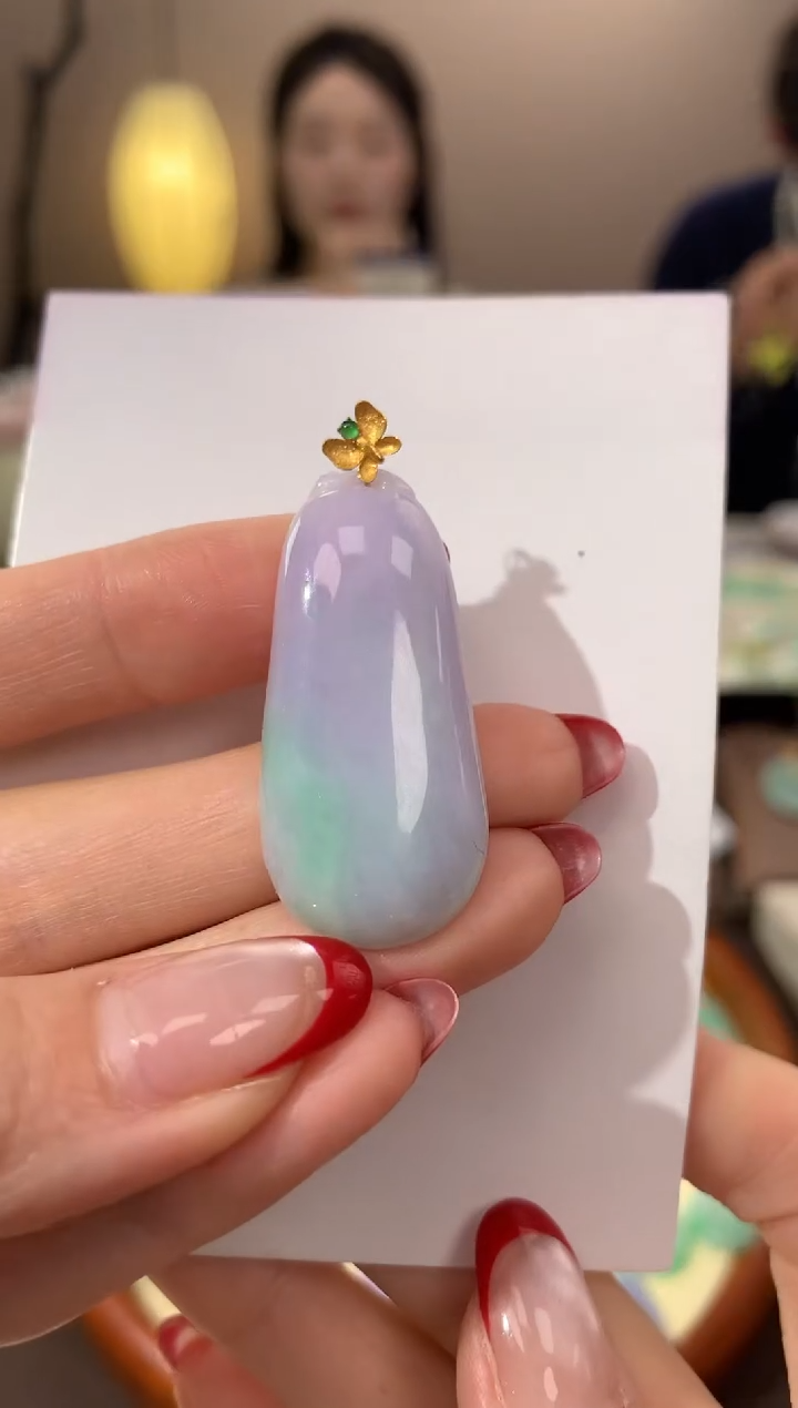 【闪购商品】翡翠颈饰18K金镶嵌天然缅甸a货翡翠