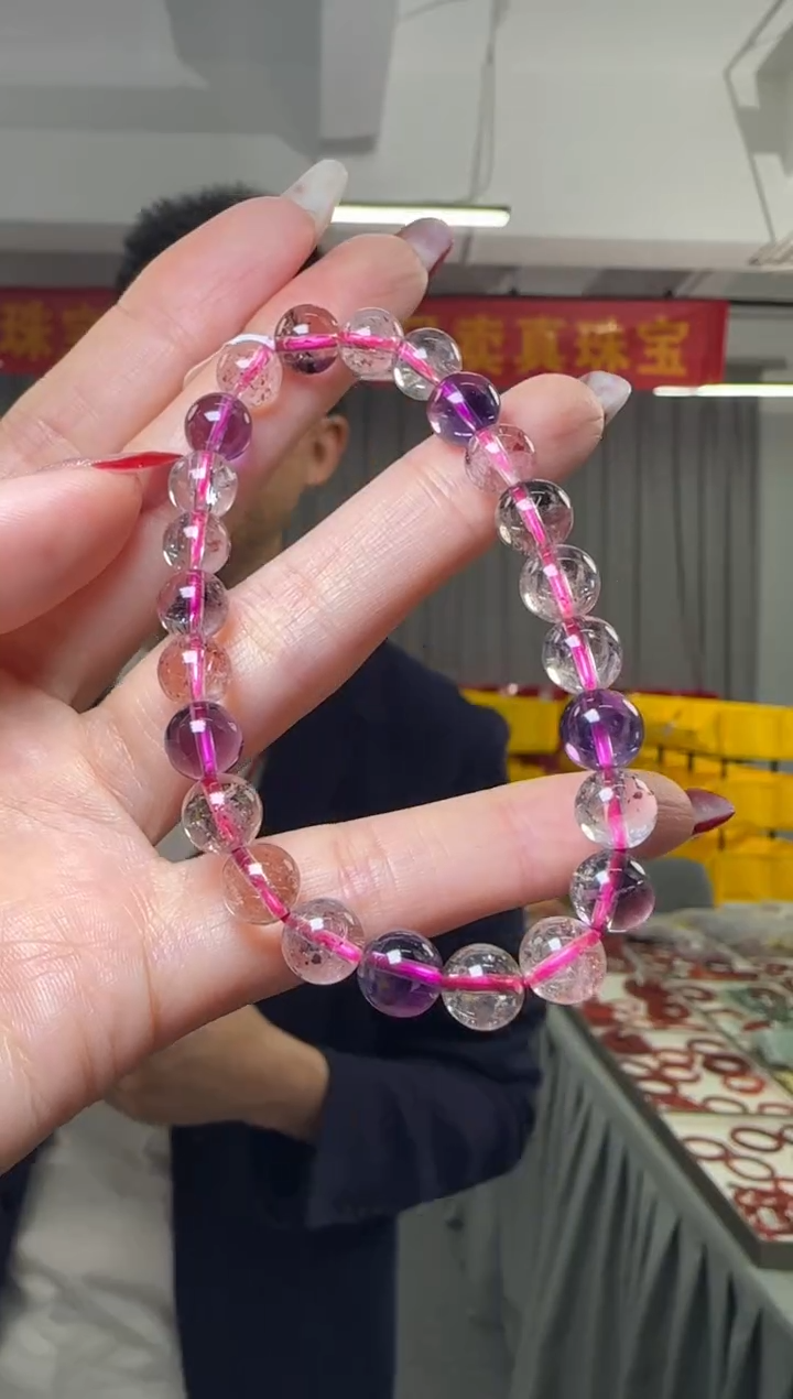 【闪购商品】水晶手串银S925镶嵌超七圆珠单圈手串7-8mm