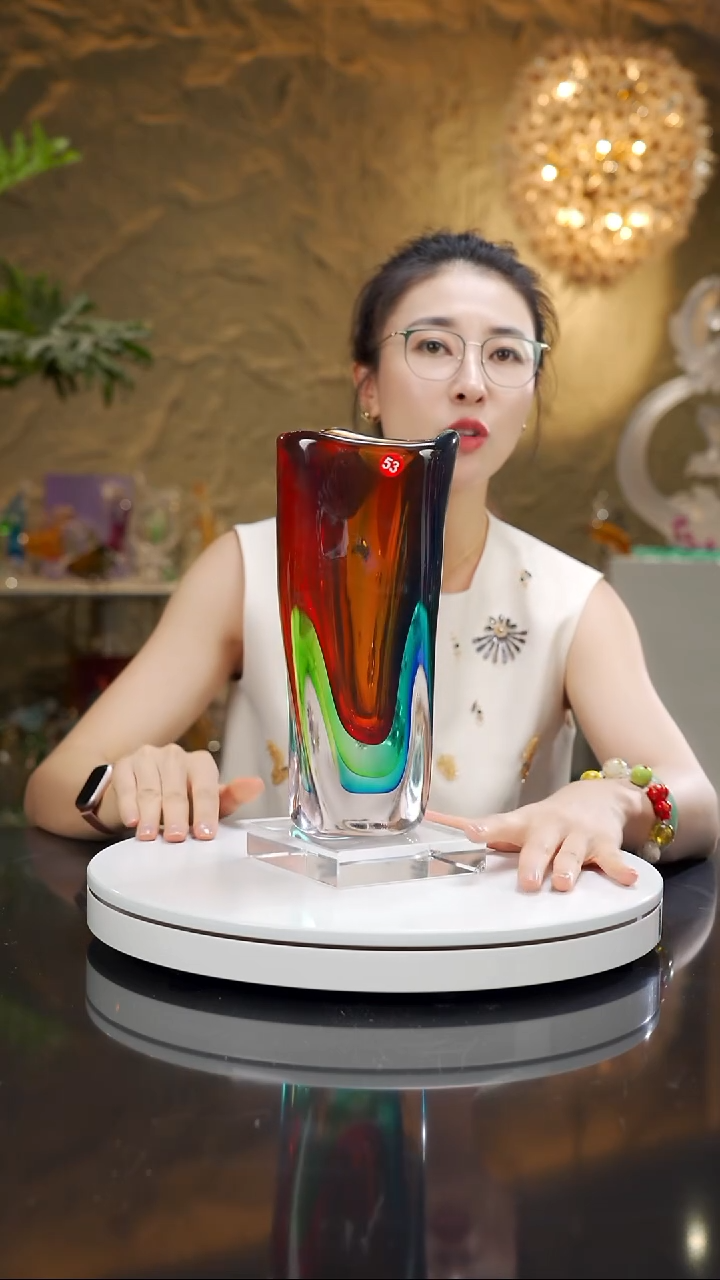 琉璃手工艺品三色反影设计款花瓶53号带底座