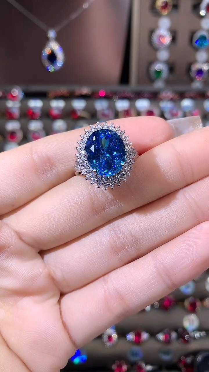 无925银海蓝色鸟巢切戒指1012