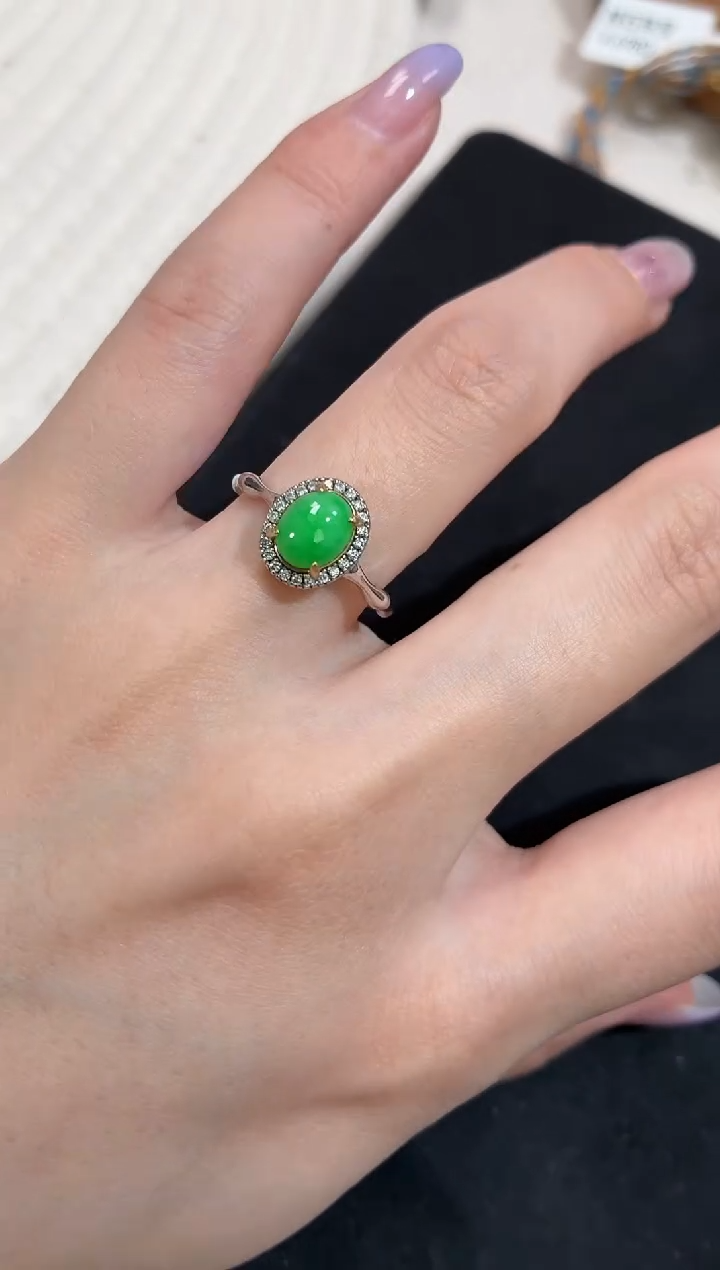 吊坠(不含链)银S925镶嵌翡翠戒指