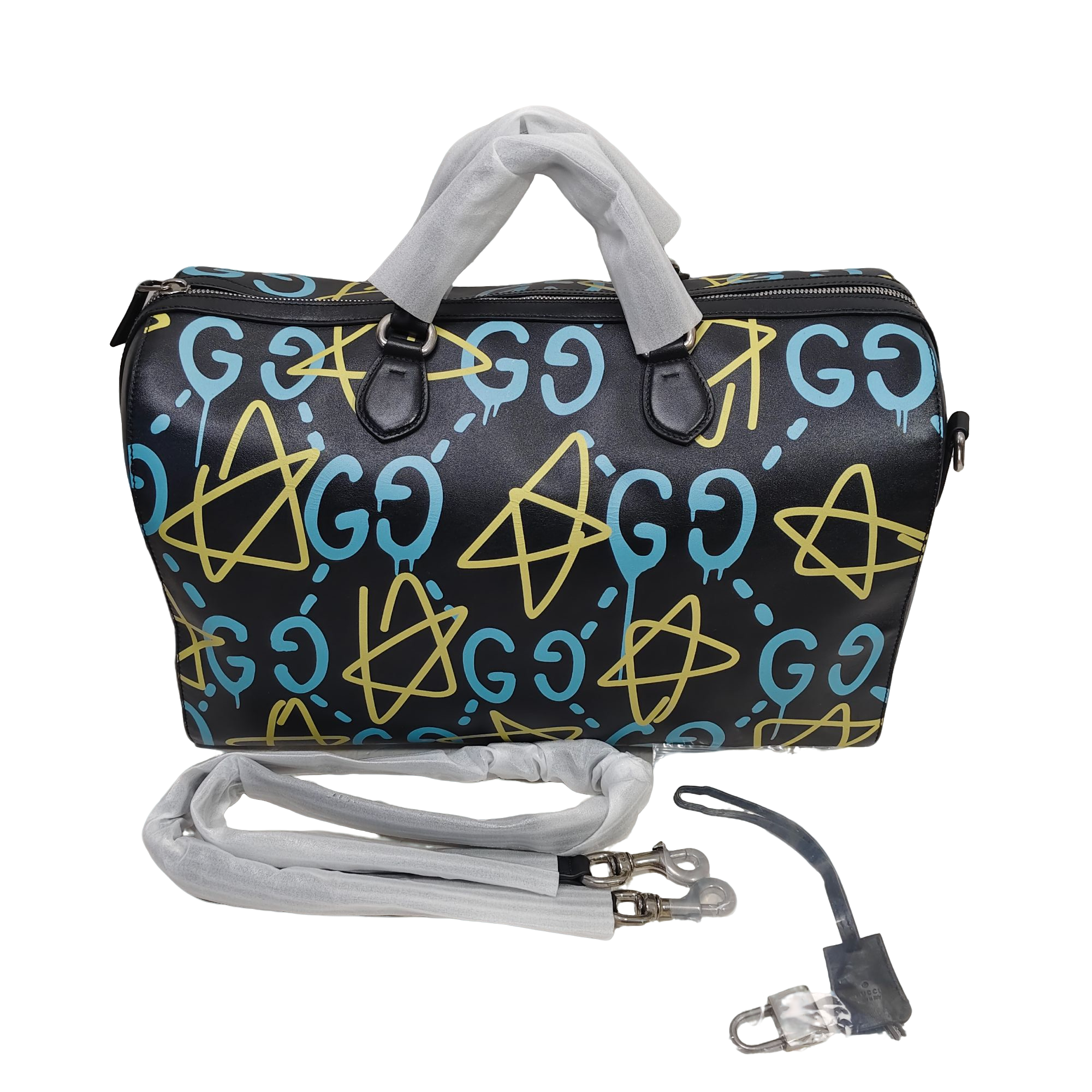未使用 GUCCI/古驰 二奢男女包 黑色时尚手绘涂鸦KP45旅行袋/1162