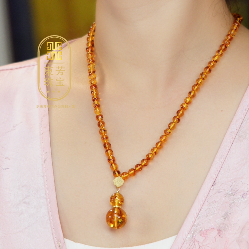 東芳珠宝-俄罗斯天然花珀项链琥珀项链葫芦百搭时尚气质