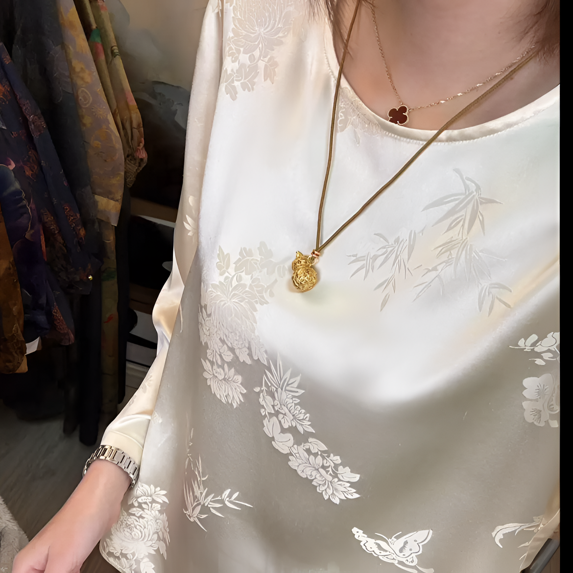 七七香云纱桑蚕丝大王缎国风简约百搭衬衣