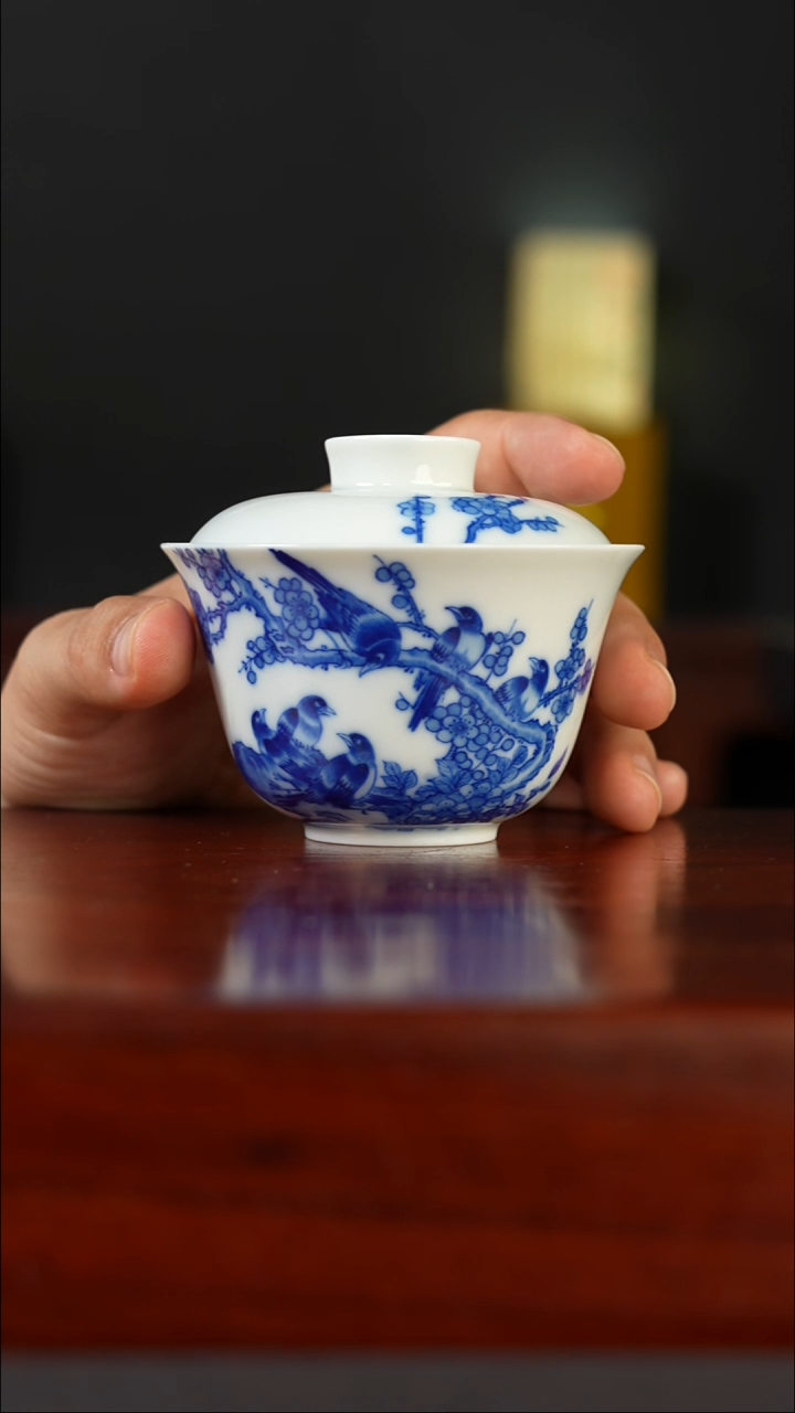 祖传窑真柴窑传承400年喜上眉梢二才盖碗