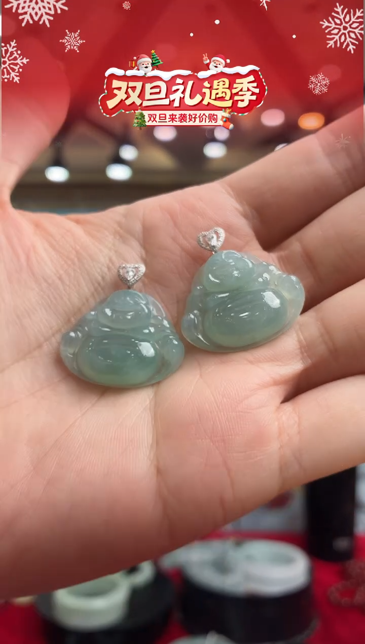 吊坠(不含链)18K金镶嵌翡翠天然翡翠佛公-多样性发一001