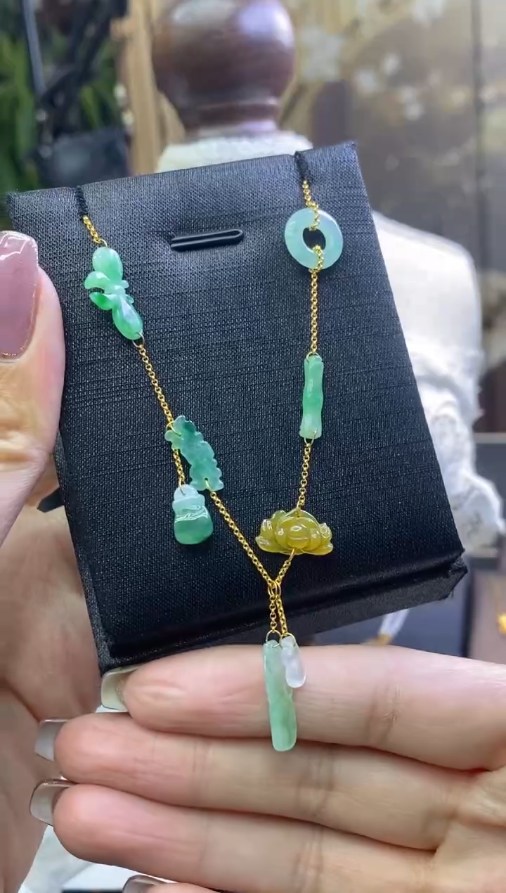 翡翠18K金镶嵌颈饰净货12088